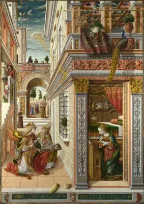 Les Lueurs Célestes, book by Olivier Bernard : The Annunciation by Saint Emidus, Carlo Crivelli, 1486